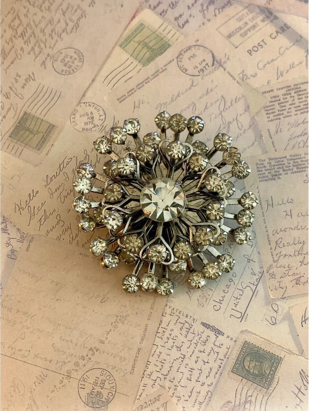 Vintage Sparkling Rhinestone Burst Brooch Pin - Glam Up
